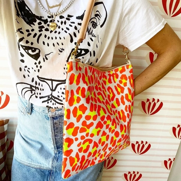 Clare V Handbags - Clare V Neon Leopard Foldover Clutch With Tabs And Added Strap